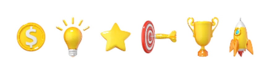 3D creative startup icon set. Business objects