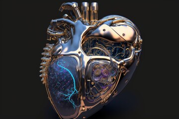 Steel heart with digital display Heart Protocol Systems is a one of a kind robotic internal organ. Generative AI