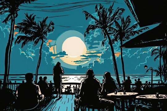 People watch the sun go down from the KuDeTa beach club in Bali's Seminyak neighborhood on October 26, 2022. Generative AI