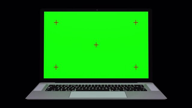 Realistic laptop with chromakey screen animation isolated on transparent background. Alpha channel.