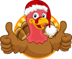 Turkey In Santa Hat Christmas Thanksgiving Cartoon
