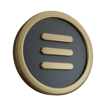 3d Render, Gold Menu Icon