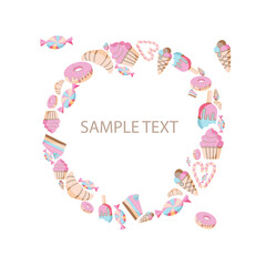 Template for menu cover, flyer for baking, bakery shop, cooking, sweet products, dessert, pastry, invitation for gender party. Vector illustration