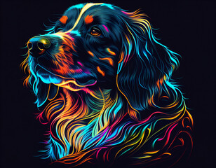 Dog in mixed primary colors with neon line