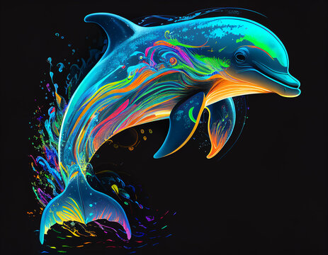 Dolphin in mixed primary colors with neon style