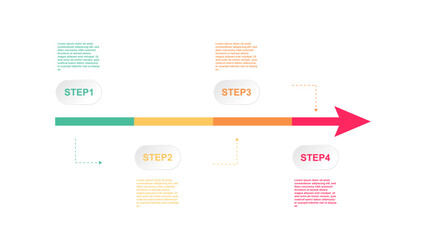 infographic template with four steps business process timeline information. rounded rectangle steps with color arrow line. graphic design element for corporate presentation on white background