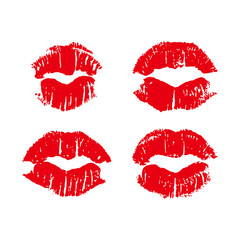 Set of vector red lips, lips, lip lines, lipstick patterns.