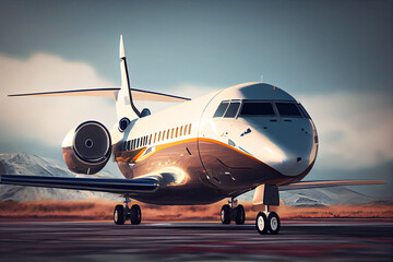 Obraz premium Private jet. Generative ai. Luxury airplane parked on the ground on the airport.