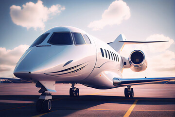 Obraz premium Private jet. Generative ai. Luxury airplane parked on the ground on the airport.