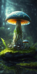 Fototapeta na wymiar Illustration of a wet mushroom in the forest. Created with Generative AI technology.