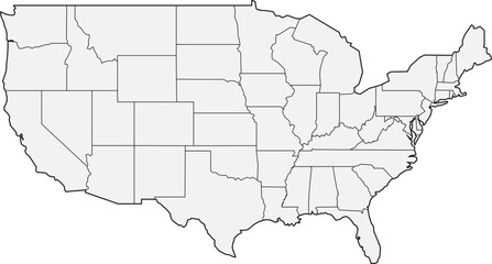 USA states map outline. Country map United States of America. US states borders silhouettes. 