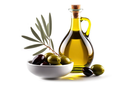 Bottle of  Olive oil with Olives- on White Background Generative AI	
