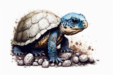 Fototapeta premium Baby Africa spurred tortoises in the process of hatching; a sweet depiction. the beginning of a new life, Extreme closeup of a baby turtle, Taking it easy, Babies of all kinds are guaranteed to put a