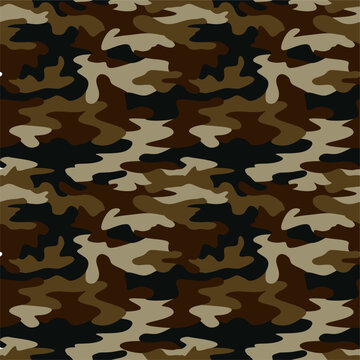 Vector seamless pattern of military camouflage. Texture for design and print. Army forest hide. Khaki green brown. for soldiers and hunting. Gray for soldiers, hunting. Hide in the forest.