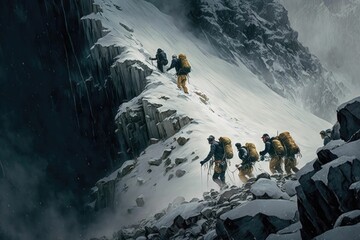 group of people on the top of the mountain generative ai