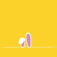 Icono de orejas de conejo asomando sobre un fondo amarillo brillante liso y aislado. Vista de frente y de cerca. Copy space