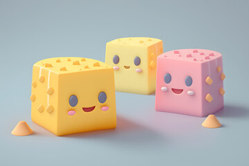 Tiny cute isometric design delicious cheese emoji 3d render made with Generative AI