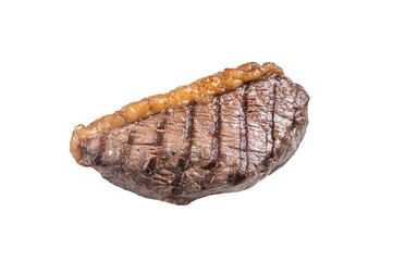 Fried and sliced Top sirloin steak, Grilled cup rump beef meat steak. Isolated, transparent background