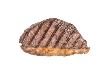 Fried and sliced Top sirloin steak, Grilled cup rump beef meat steak. Isolated, transparent background