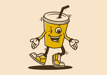 Mascot character of drinking glass with a straw with happy face