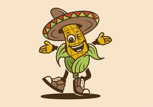Mascot character of mexican food elotes with happy face