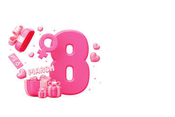 Women's day 8 march Big text with gift box banner event promotion sale mockup 3d pink background