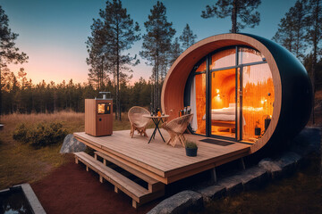 glamping in the beautiful place. luxury glamping. glamorous camping. Generative AI - obrazy, fototapety, plakaty