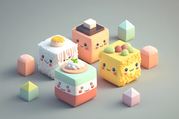 Tiny cute isometric design delicious sushi emoji 3d render made with Generative AI