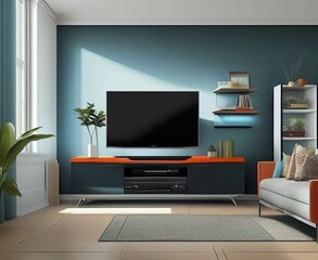 TV on cabinet in the modern living room.