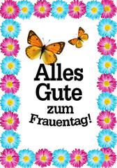 International Women's Day 8 March, german text Internationaler Frauentag, greeting card with flowers. Beautiful postcard for greeting