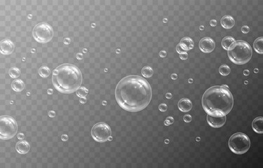 Soap bubbles on an isolated transparent background. Soap bubbles png. Soap, detergent, shampoo. Vector illustration.
