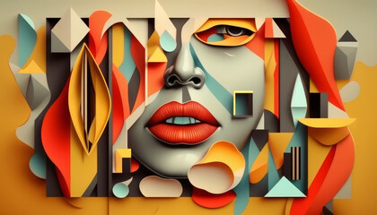 abstract image with geometric figures with female lips