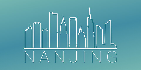 Nanjing, Jiangsu, China Skyline Linear Design. Flat City Illustration Minimal Clip Art. Background Gradient Travel Vector Icon.