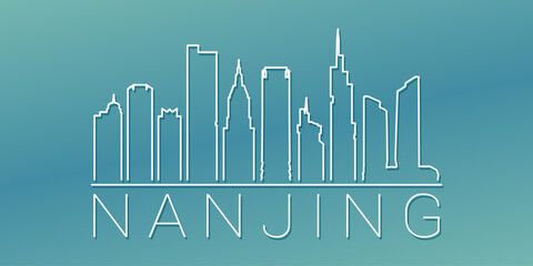 Naklejka premium Nanjing, Jiangsu, China Skyline Linear Design. Flat City Illustration Minimal Clip Art. Background Gradient Travel Vector Icon.