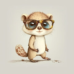 Obraz premium Cute baby animal wearing sunglasses on colored background. Ready to go on holidays. Generative AI