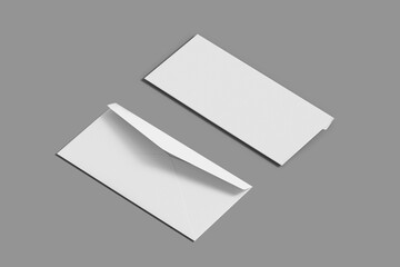 DL Envelop front and back side Mock up isolated on a grey background.3d rendering