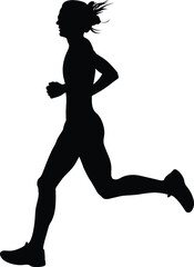 Fototapeta na wymiar slender woman athlete runner black silhouette