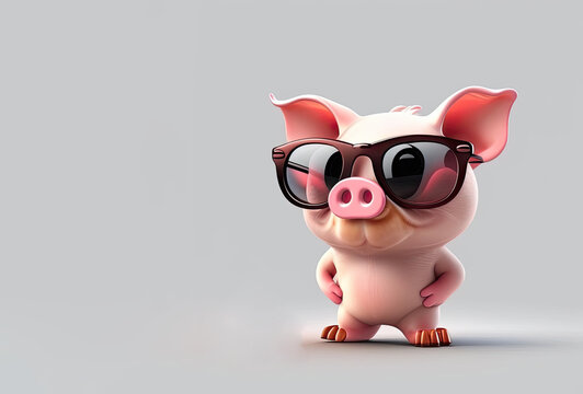 Cute baby animal wearing sunglasses on colored background. Ready to go on holidays. Generative AI