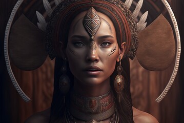 Native American lady adorned with indigenous jewelry Generative AI