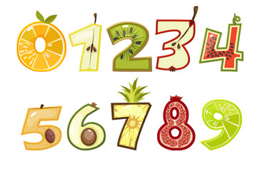 Fruit numbers. Set of numbers or stickers.