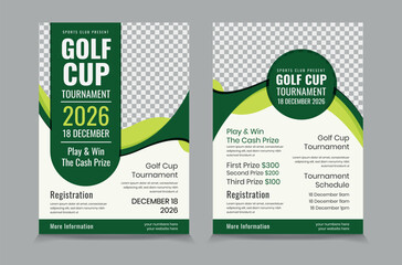 Golf tournament flyer template, vector illustration eps 10 Gold tournament double side or page flyer template