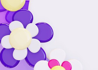 Easter 3d render spring flowers white space top view template. Cartoon style festive holiday celebration three dimensional floral background.