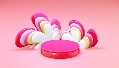 Easter 3d render spring flowers with stage for commercial product showcase. Holiday celebration three dimensional pink background.
