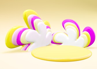 Easter 3d render spring yellow flowers with stage for commercial product showcase.