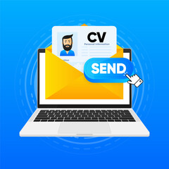 To Send a CV. Resume template to send by email. Send CV button. The concept of work and job search. Vector illustration.