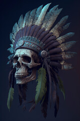 A skull wearing an indian headdress. Generative AI