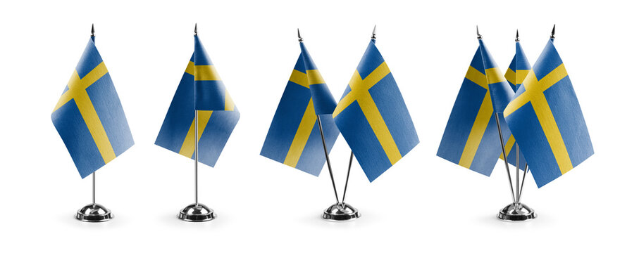 Small national flags of the Sweden on a white background
