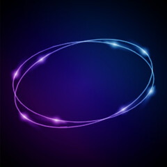 Neon Frame with Glow, and Sparkles. Electronic Luminous Ovals Frame in Blue Colors, for Entertainment Message or Promotion Theme on Dark Backdrop