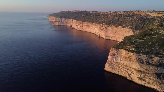 Drone shot of Dingli Cliff in Malta, sunset time