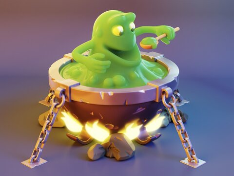 Cannibal Cauldron - 3D illustration about cooking, brewing or (self-)consuming